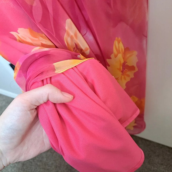 Positive Attitude Pink Orange Floral Chiffon Fairy Romantic Maxi Dress Sz Small - Picture 4 of 5